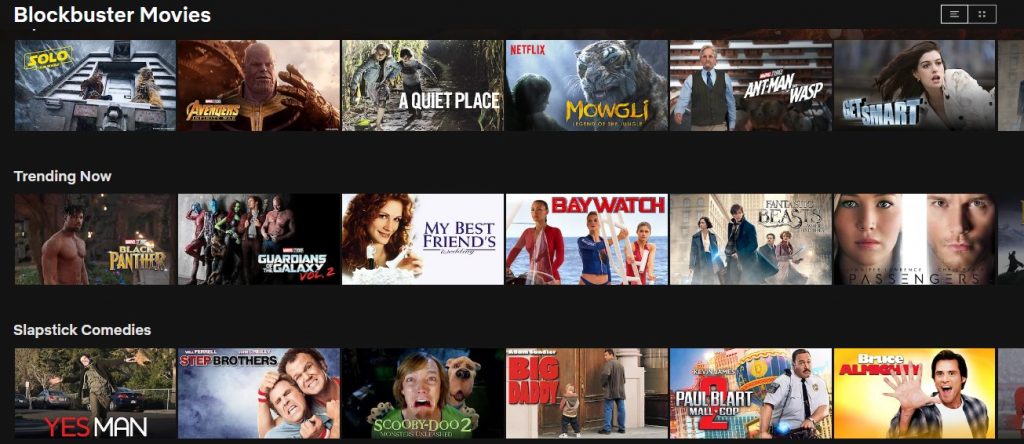 Blockbuster-filmer på kanadisk Netflix (per februar 2019)