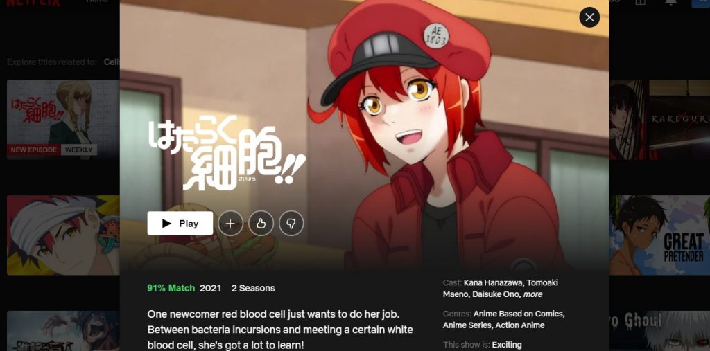 Cells at Work season 1 and 2 on Netflix